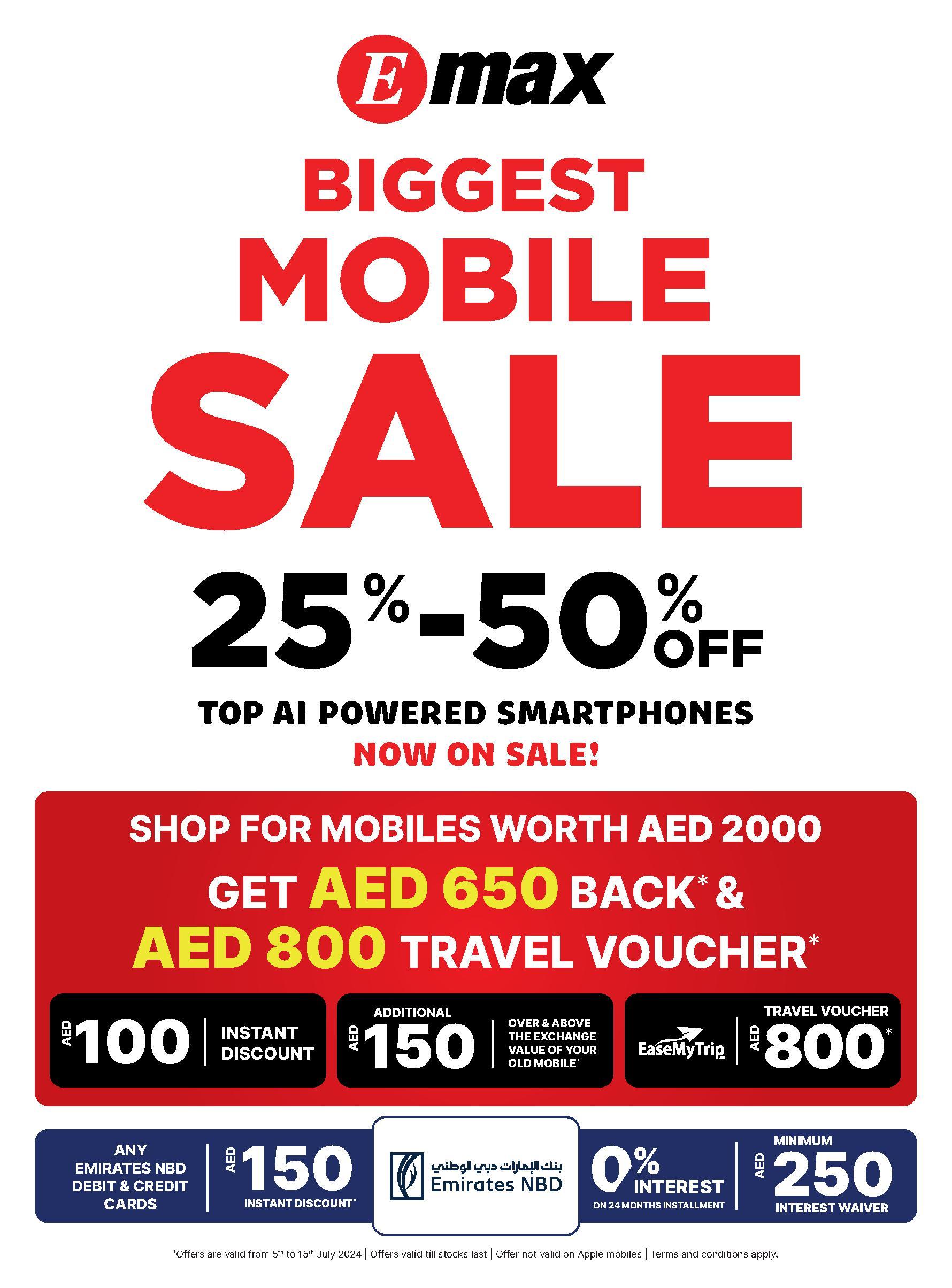 Emax -Bigget mobile sale 25%-50% off till 15th July